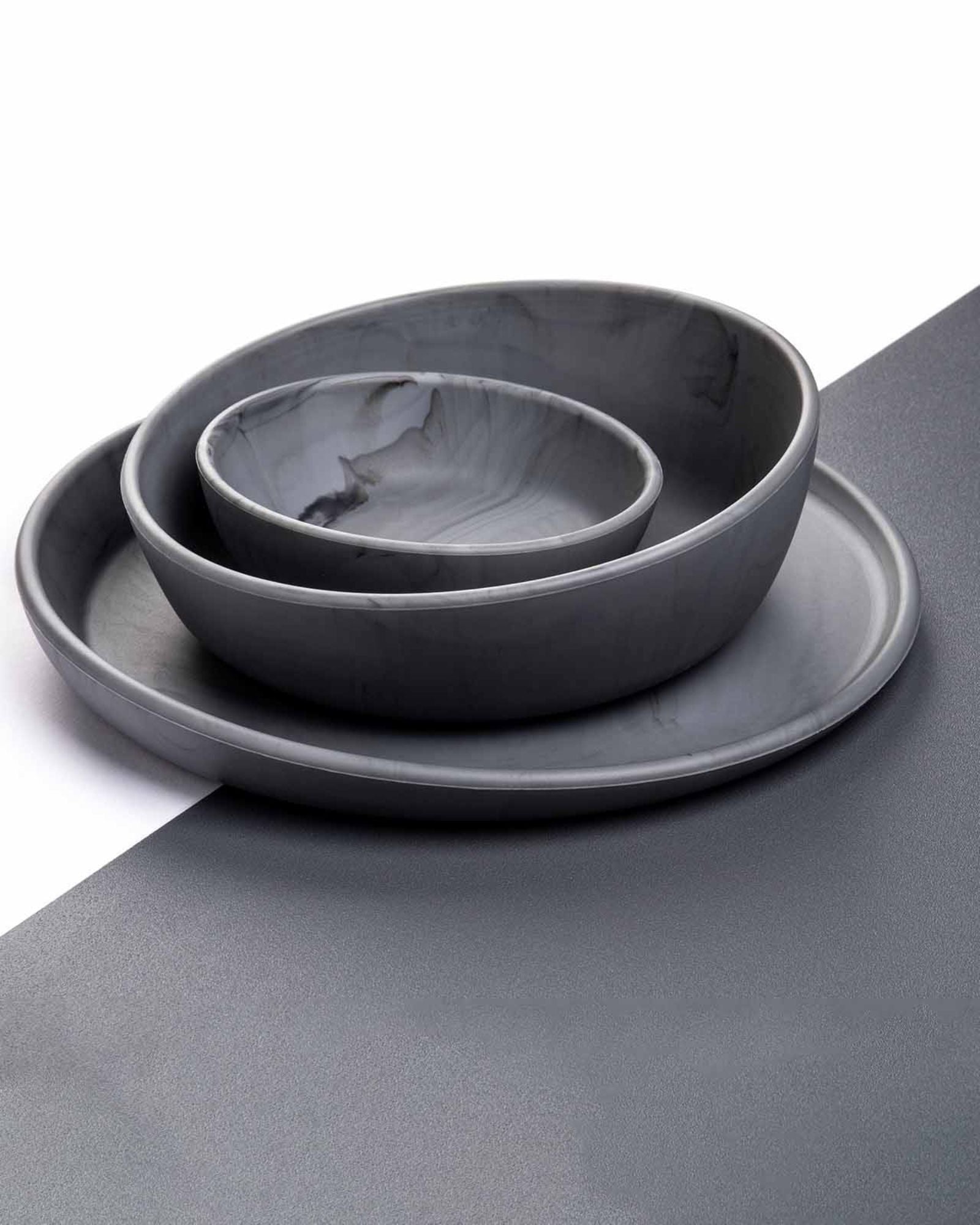 set vaisselle enfant marbre gris graphite